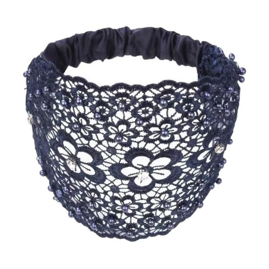 Kvinner hult pannebånd Blomstermønster skinnende rhinestones Faux Pearls Hårbånd Høy elastisk bred hårholder