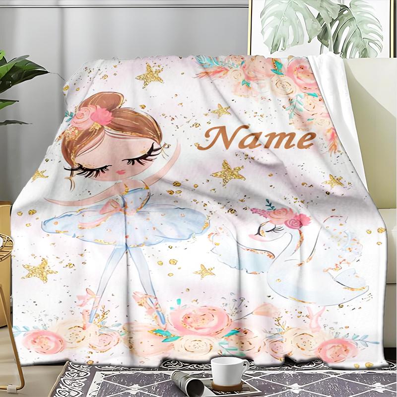 1PC Custom Name Swan Princess outdooor Flannel blankets Patterns Throw Blanket All-Season Soft Gift for Couch, Bed, Camping gifts
