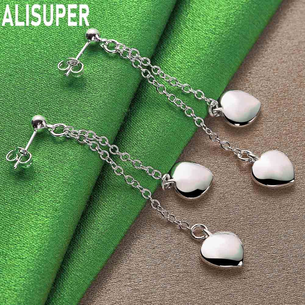 Exquisite 925 Sterling Silver Double Heart Pendant Earrings - Fashionable Gift Jewelry