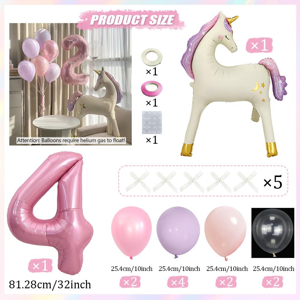 20pcs Standing Unicorn Horse Balloon Set 32 Inch Pink Number 0-9 Foil Balloons Standing Pegasus Birthday Party Decoration
