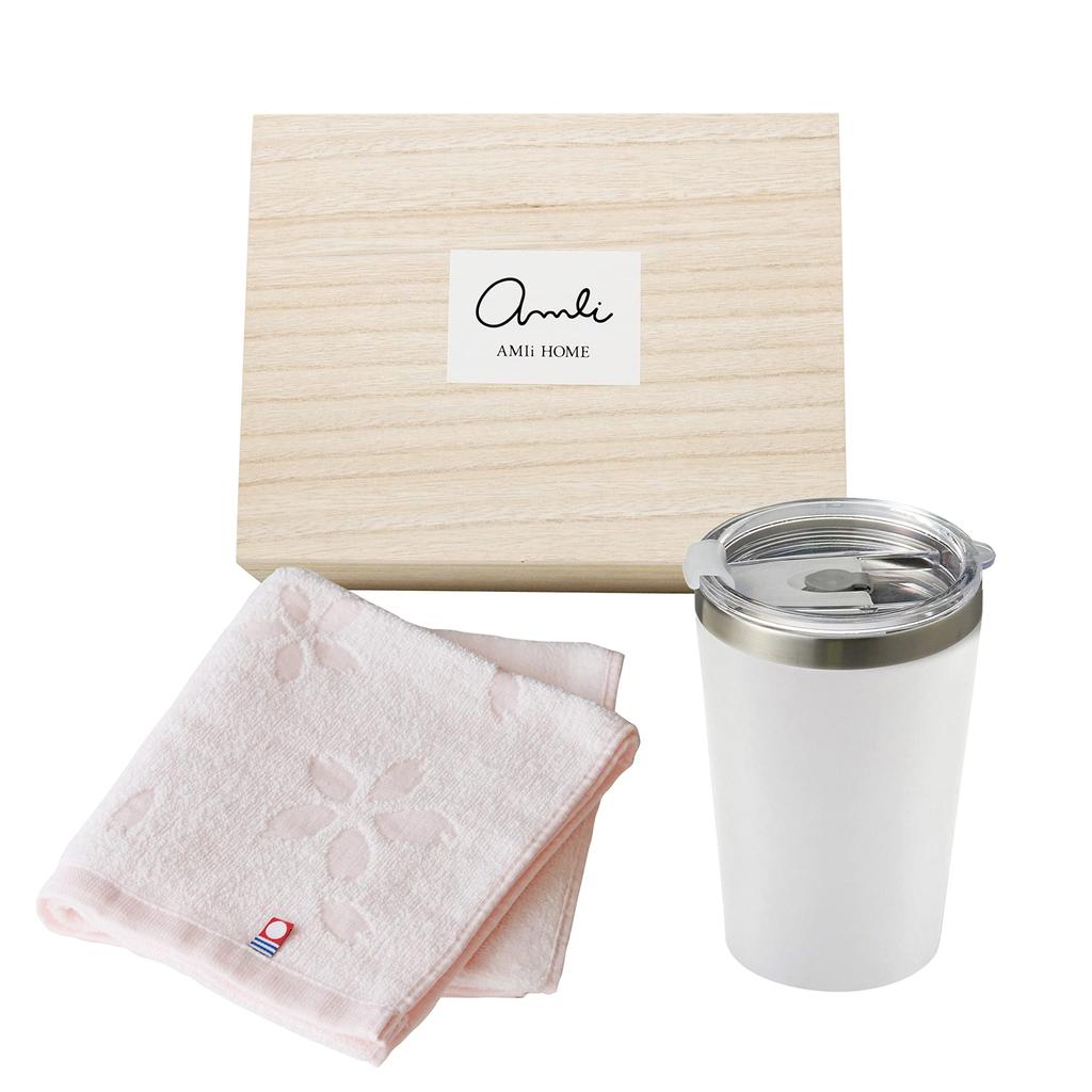 Convenience Store Imabari Towel with Convenience Store Heat Cold Stainless Vacuum Double Wall Face Cherry Birthday Gift [Dolce Duo] Tumbler, Set, Lid,