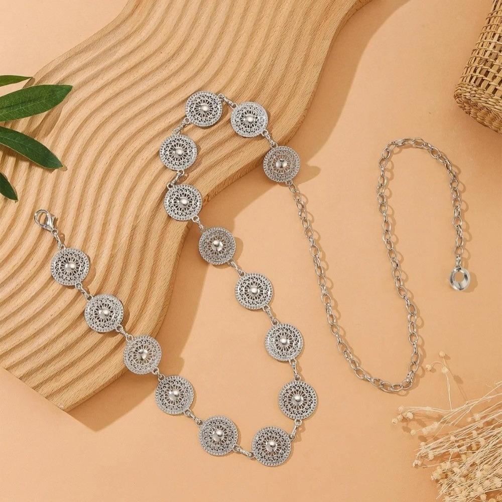 Retro Women's Waist Chain Hollow Out Design Adjustable Waist-Fitted Chain Bohemia Style High-End Feel Metal Chain Belt