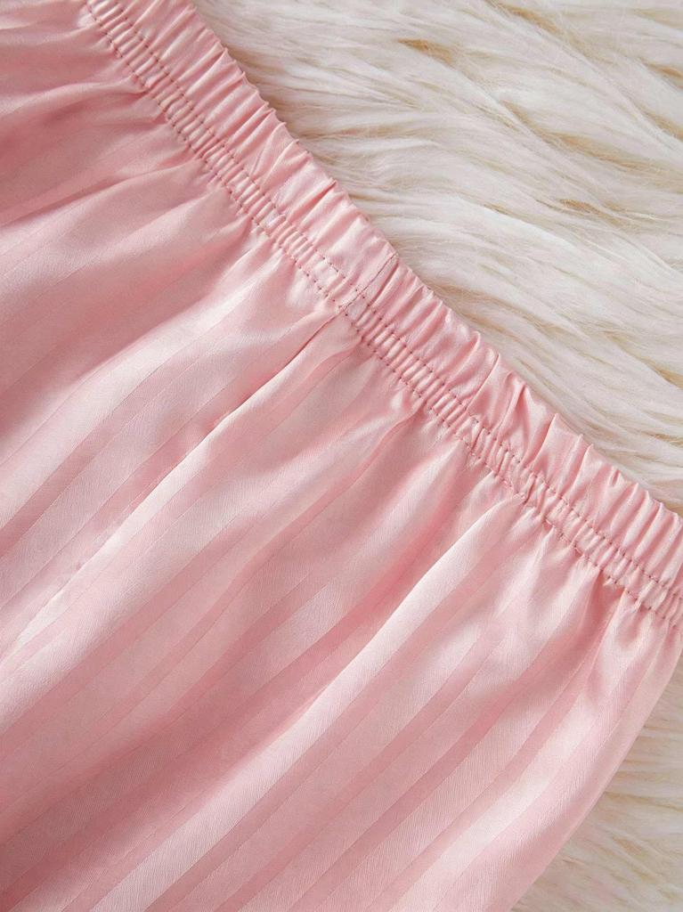 Baby Girls Satin Pajama Set, Pink Striped Long Sleeve Button Down Sleepwear Loungewear for 6M-3Y