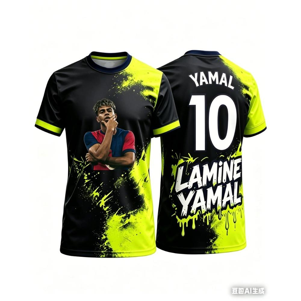 Summer Yamal Commemorative 3D Print Family Outfit Football Jersey T-shirt. Loose and Comfortable Suitable for Daily Wear