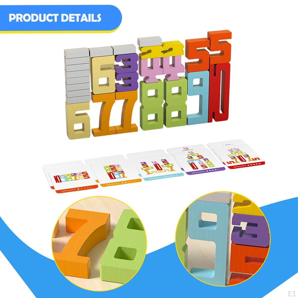 Wooden Number Building Blocks Math for Kids Educational Fine Motor Skill Stacking Game