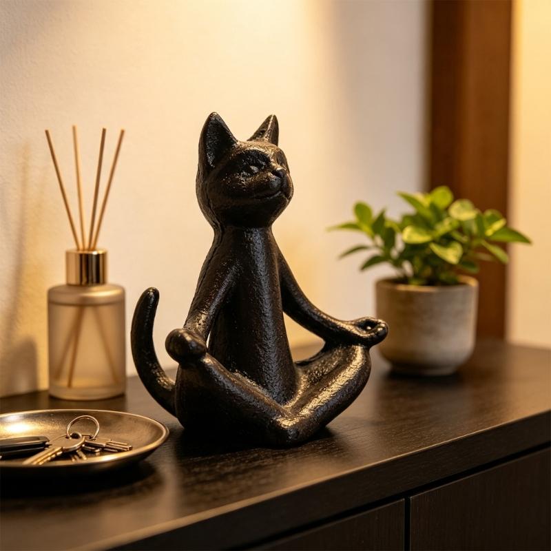 Cast Iron Meditations Animal Figurine Decors, Antique Tabletop Accent for Shelf Styling, Desk Corner, and Calm Home Displays