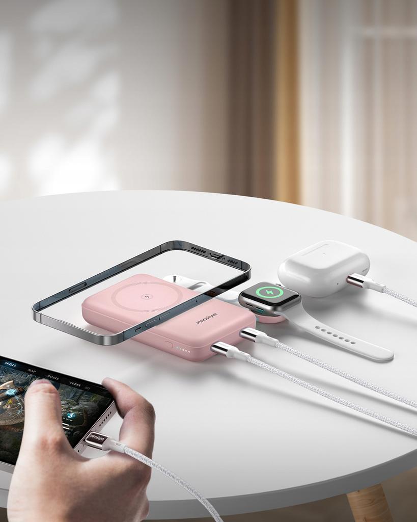 Innostyle Powerduo 2In1 Fast Induction Powerbank For Magsafe Watch 10000Mah Pink