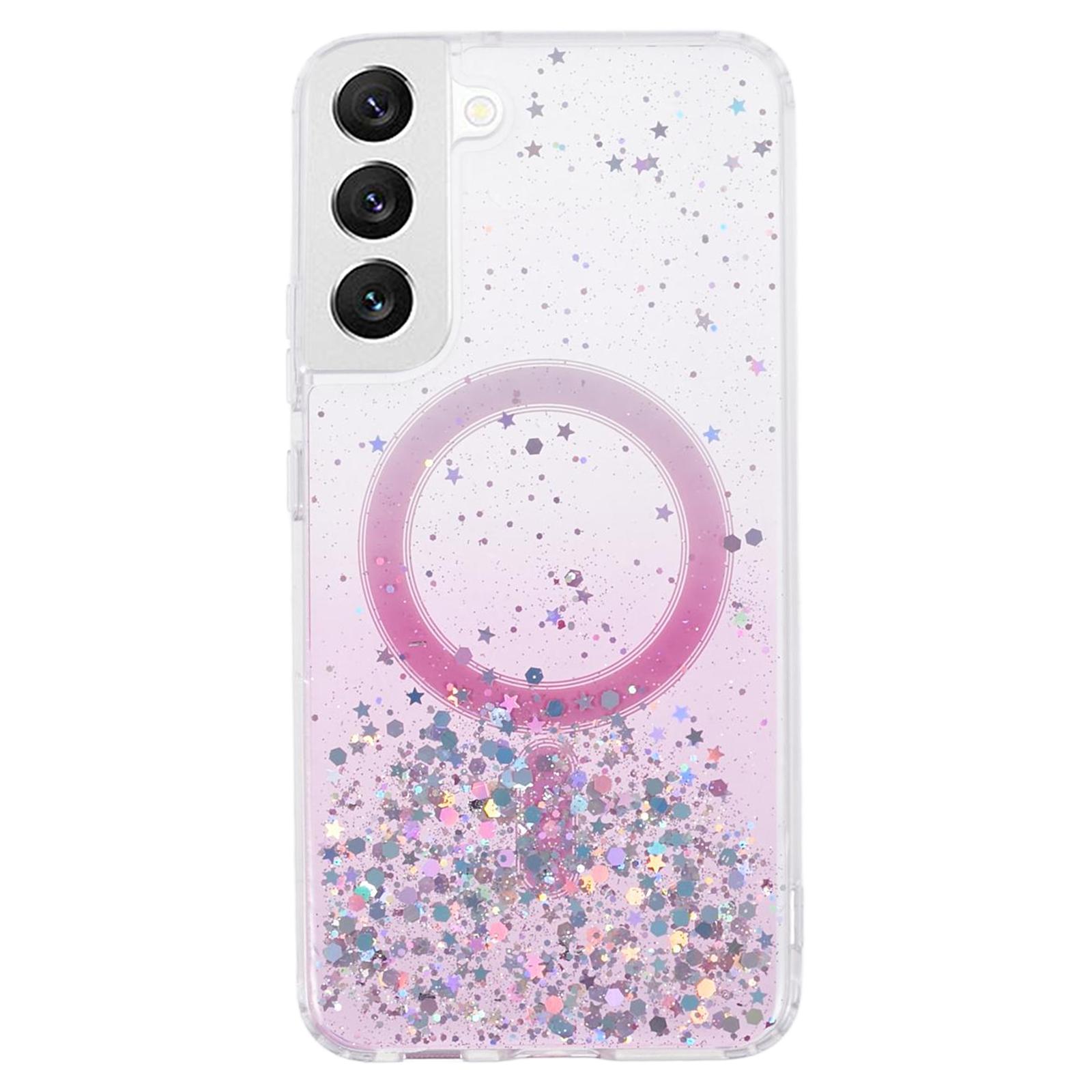 

JTW Series Glitter Epoxy TPU+Acrylic Phone Case for Samsung Galaxy S22 5G Case Compatible with MagSafe Pink