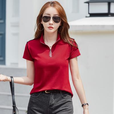 Zomer Dames T-shirt Slim Half Zip Korte Mouw Top