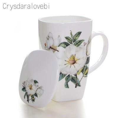 700 ml, Kubki z Prawdziwej Porcelany Kostnej z Pokrywką, Kubek do Kawy Śmieszny Kubek, Urocze Duże Kubki do Kawy z Kwiatowym Malunkiem, Ceramiczny Kubek Idealny Prezent