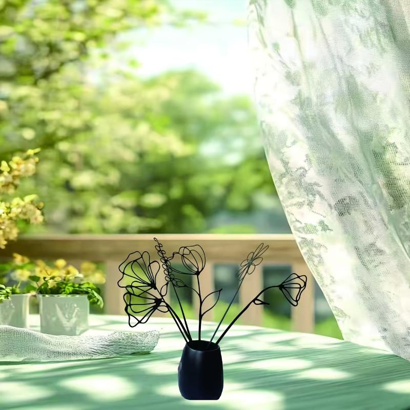 6pcs Black Metal Artificial Flowers Minimalist Modern Floral Decorations Indoor And Outdoor Ornaments for Home Office Wedding