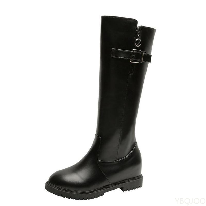 Fashion Long Tube Boots for Women's Autumn Winter New Style Side Zipper Flat Bottom Warm Women's Shoes Simple Comfortable Long Boots