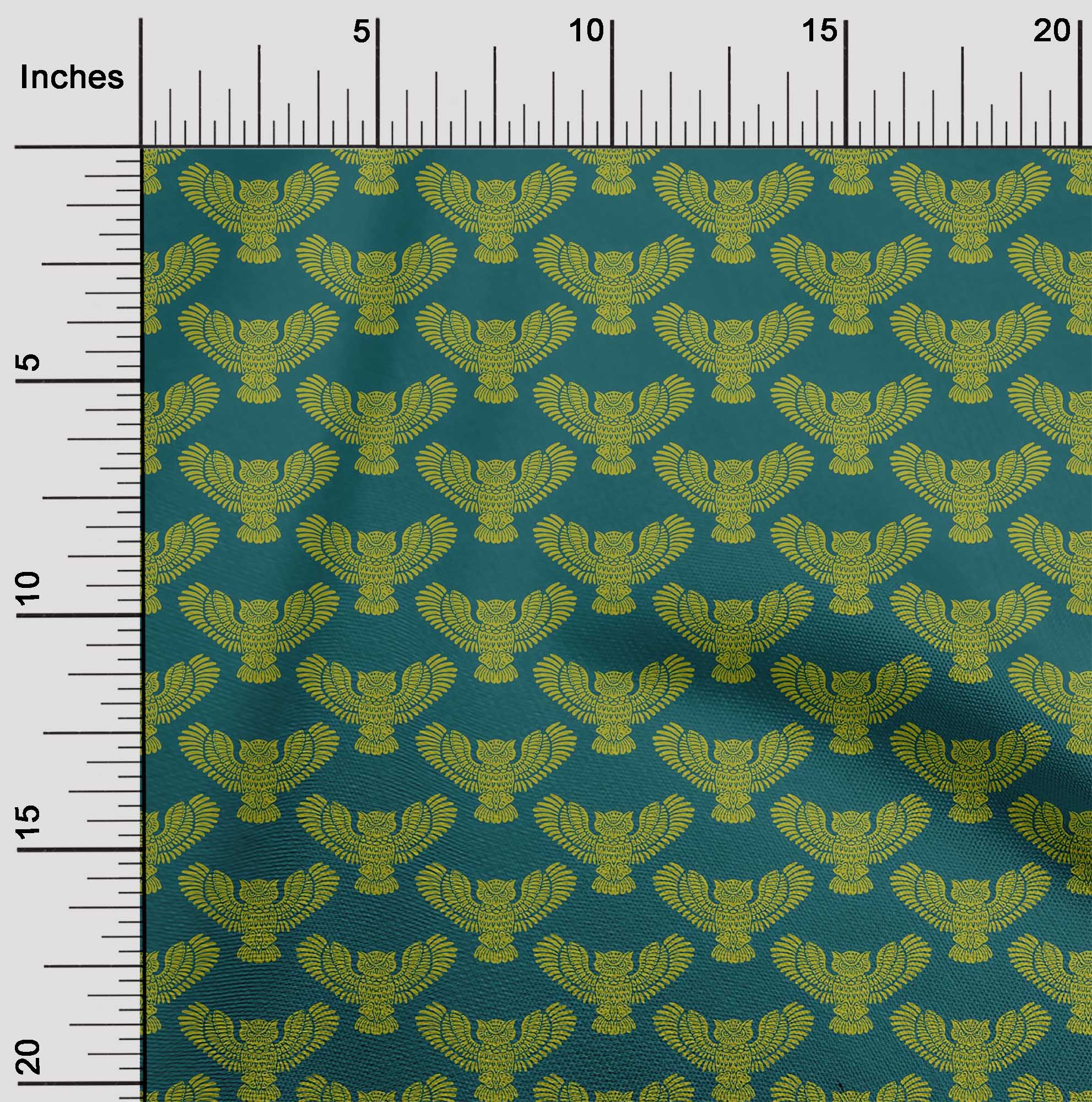 

oneOone Cotton Flex Fabric Owl Block Printed Craft Fabric BTY 40 Inch Wide 42 Inch - Viscose Chiffon зелений