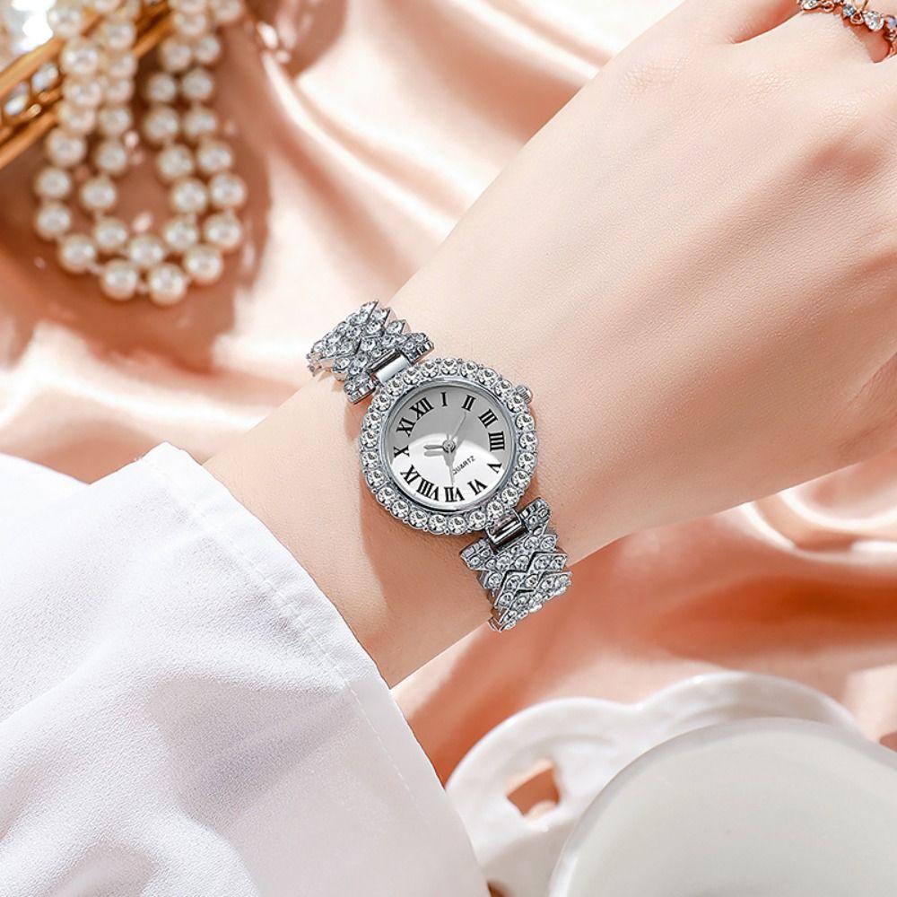 2PCS/Set Roma Dial Quartz Watches Stainless Steel Band Wrist Watch Bracelet Set  Women's Watch