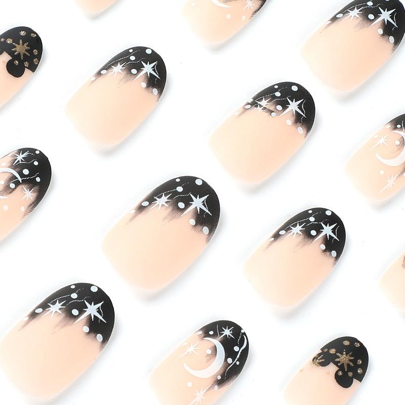 Nail Art Tablet Frosted Black French White Moon Gold Astral Fake Nail Nail Art Patch Wear Nail