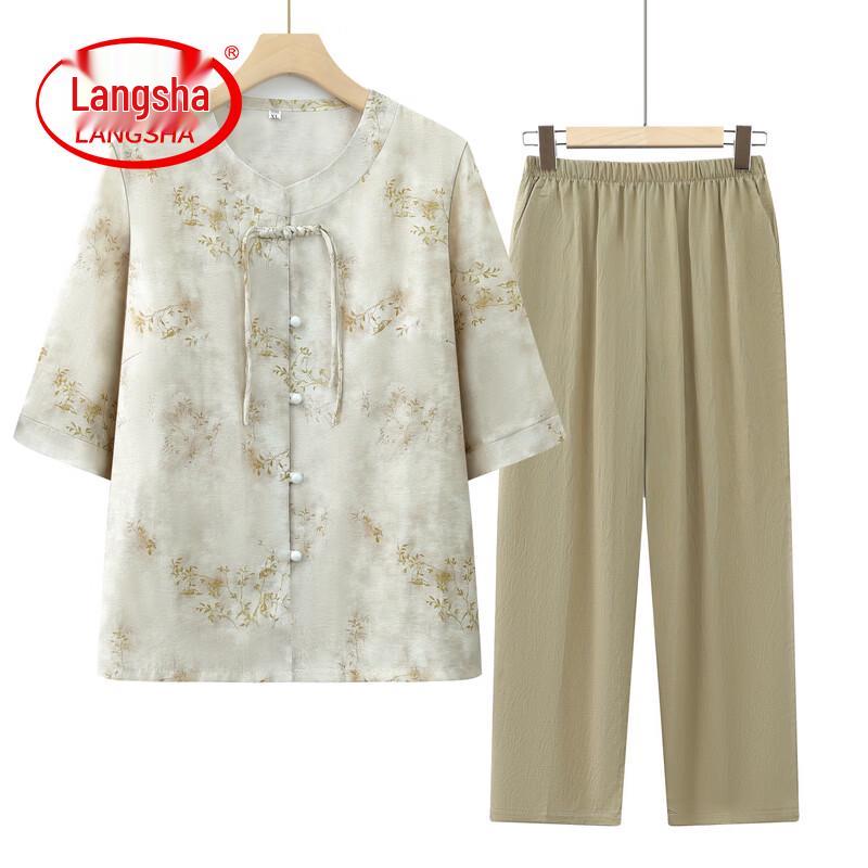 LangSha Women s Summer Short-Sleeve Blouse & Set 3XL