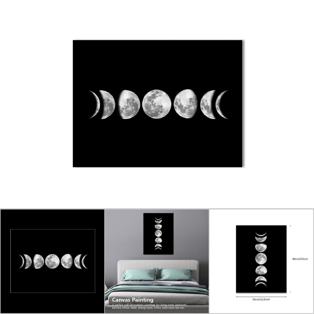 Moon Phases Canvas Painting Rimless Paintings on Wall Art for Home Decorations(Black090 2)