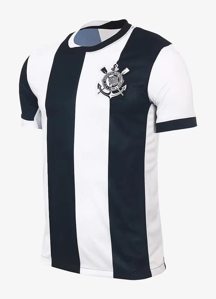 Camiseta de Fútbol de Verano Brasil Timão Corinthians con Rayas Negras Conjunto Familiar a Juego para Deportes Moda Urbana Ropa Casual