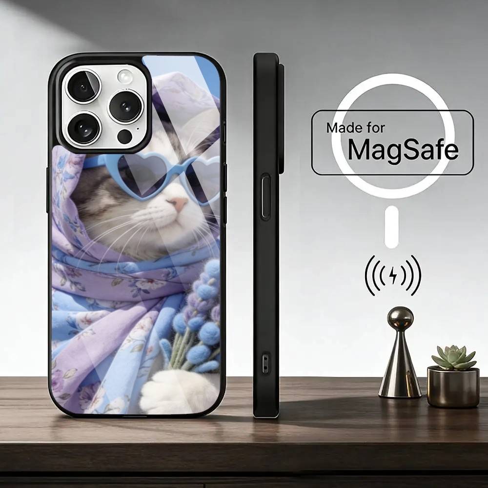 Funny Animal C-Cat Phone Case For iPhone17,16,15,14,13,12,11 Plus,Pro Magnetic with Magsafe Wireless Charging