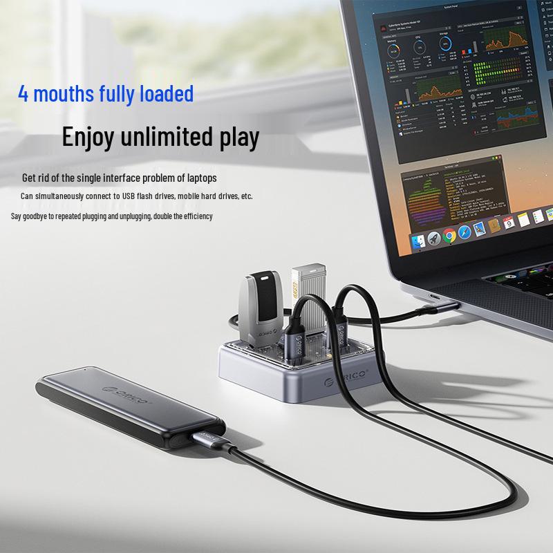 Orico MH4UC Multi-Port Fast Charging Hub with Direct Plug-In and U Disk Compatibility for Desktop, Notebook, and Tablet TC Port.
