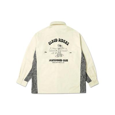 Li Ning X Steven Harrington Series Side Color Blocked Sharp Collar Fitted Casual Long Sleeve Shirt Men Shirts Off-White ASHR189-2