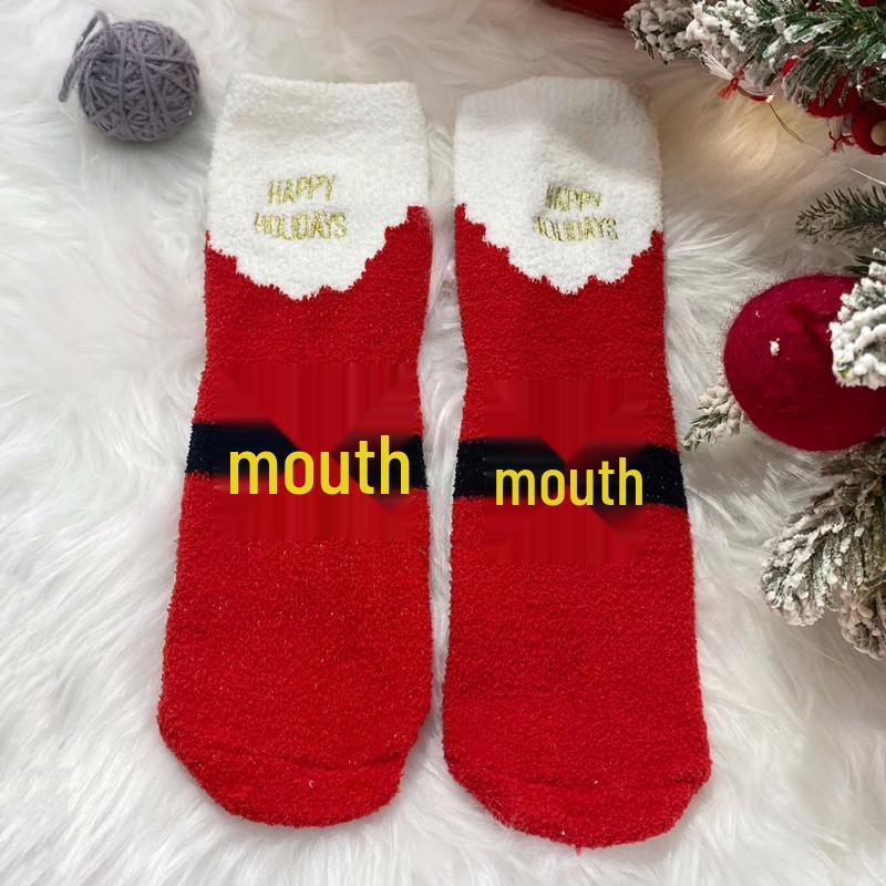 Women's Warm Coral Fleece Zodiac Socks: Christmas Gift, New Year, Wedding, Red Mid-Calf Home Floor Socks