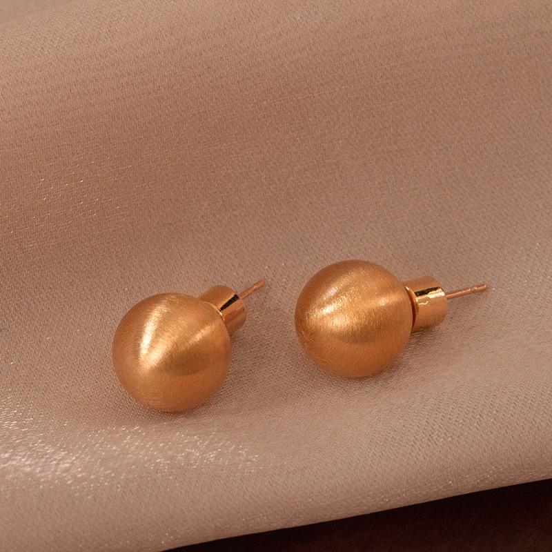 S sterling silver needle matte brushed metal ball stud earrings versatile temperament frosted earrings earrings women