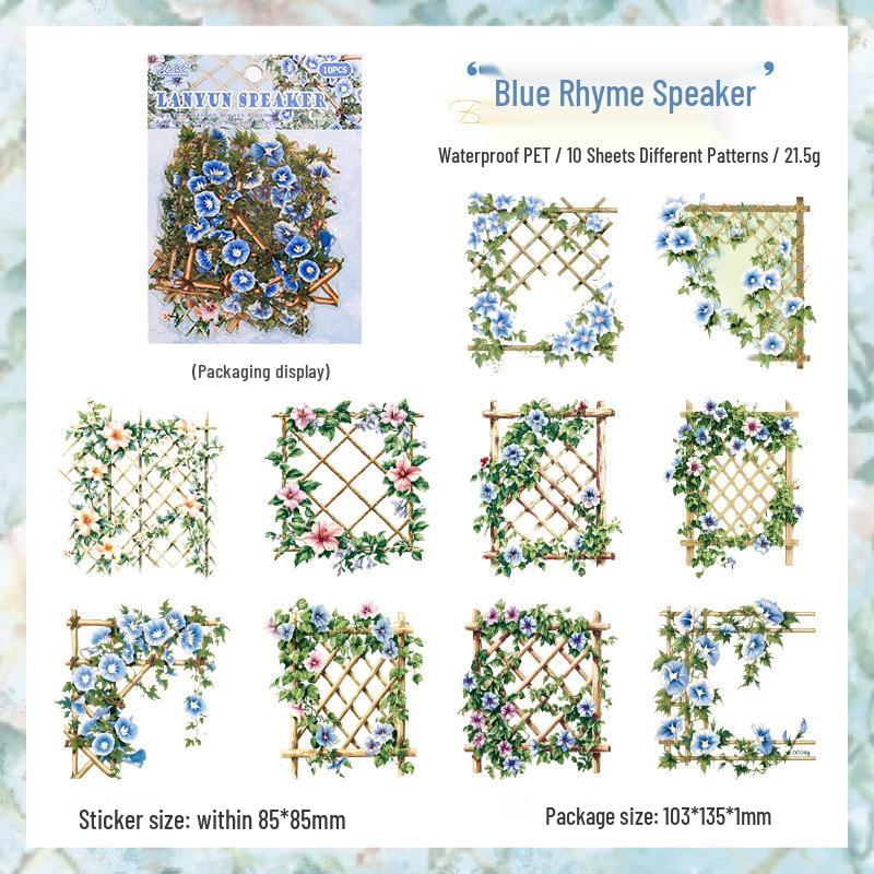 Набор наклеек ZABC PET: Серия «Секретный сад» - 10 листов декоративных наклеек с изображением растений и цветов неправильной формы