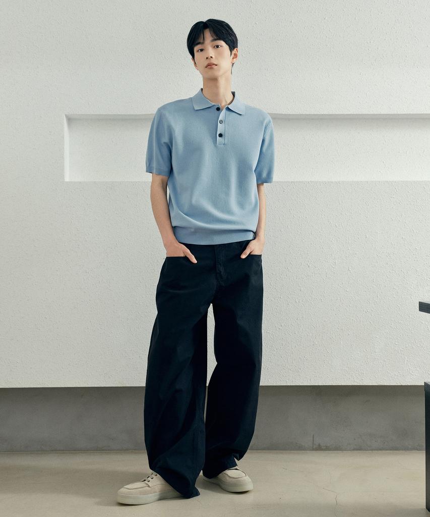 MINDBRIDGE [Couture] Collared Semi-Overfit Minimal Short Sleeve Knit - 2 Colors