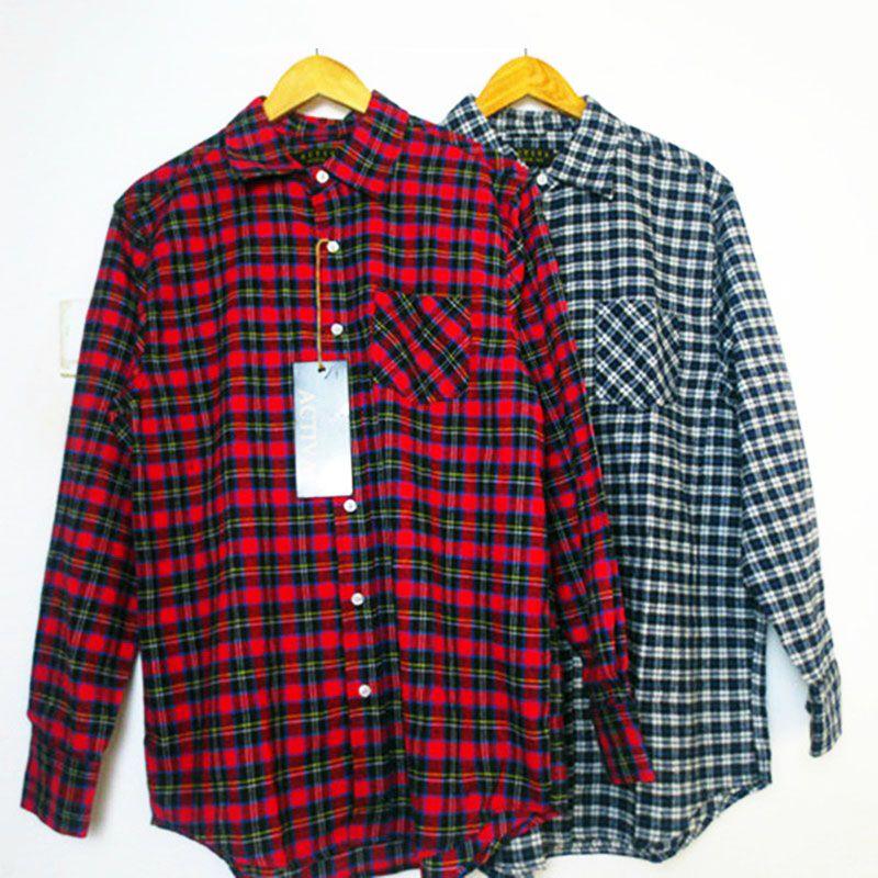 

Клетчатая выстиранная повседневная парная осенняя одежда рубашка с длинным рукавом Red Gingham M(Bust size 112)