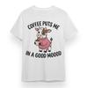 Women's Oversized T-shirt With Cute Coffee Cow Graphic White 100% Cotton Tops