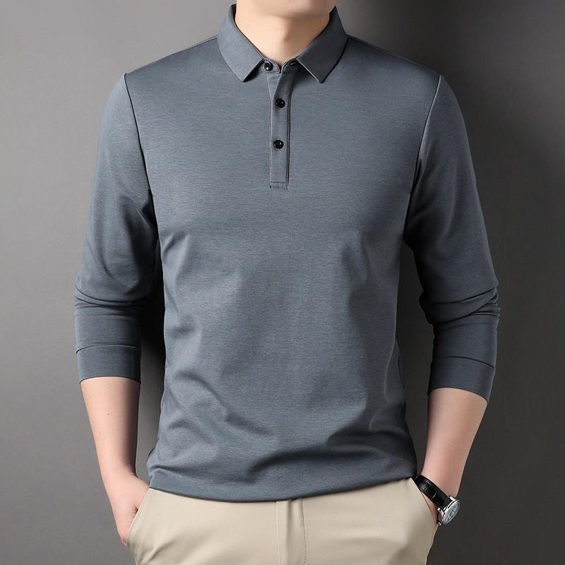 Collar Long Sleeved T-shirt for Spring and Autumn, New Business and Leisure, Middle-aged, Solid Color Men's Polo Shirt