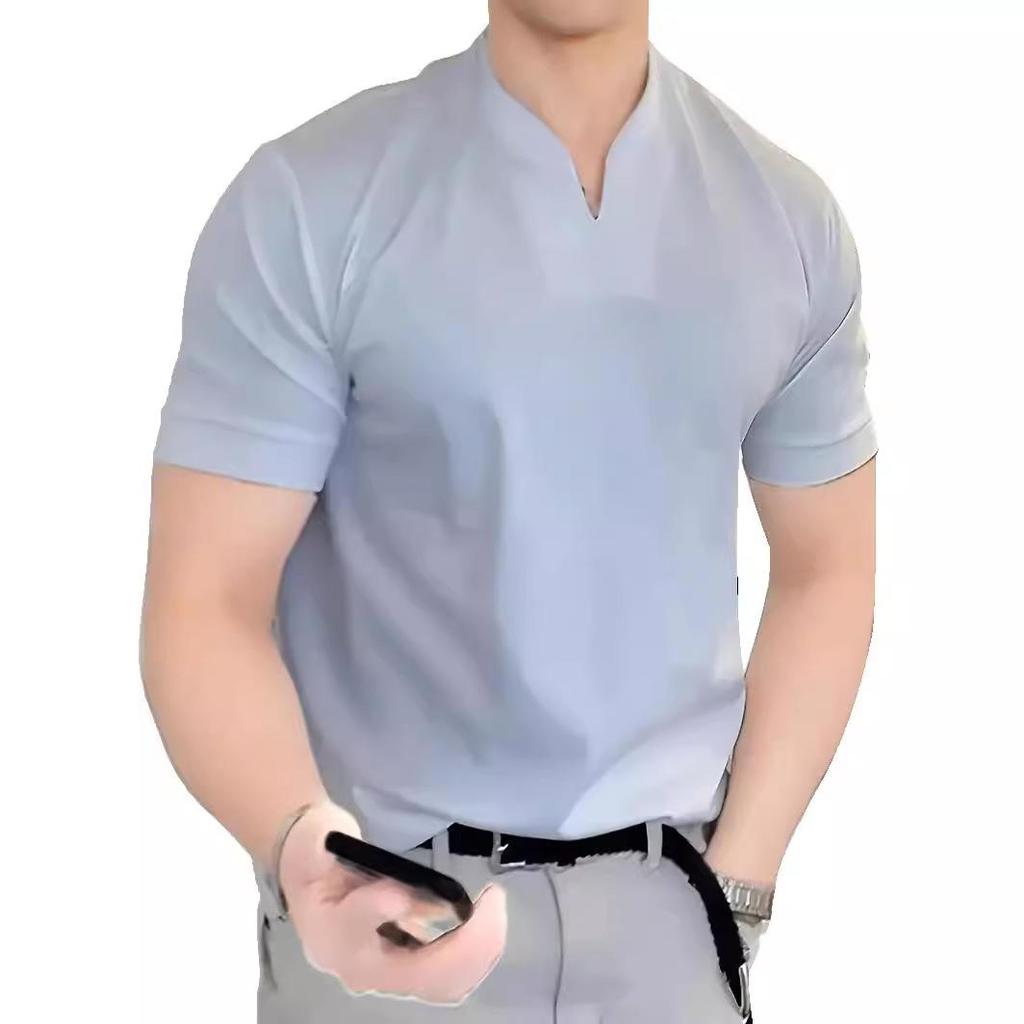 2023 Men's Summer Muscle Fit Elastic Cotton V-Neck T-Shirt - European Size