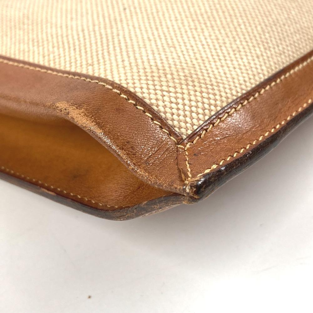 HERMES vintage flap tote bag, handbag Shoulder Bag Leather/Canvas Beige/Brown
