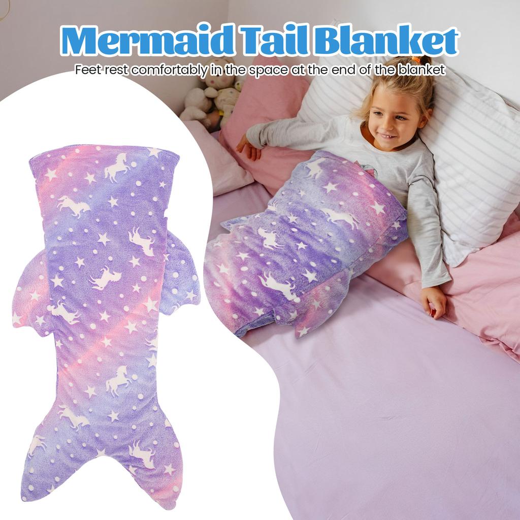 2 Pcs Night Glow Mermaid Tail Blanket Sleeping Bag Soft Flannel Wearable Colorful Girls Kids Blanket All Seasons Sleeping Bag