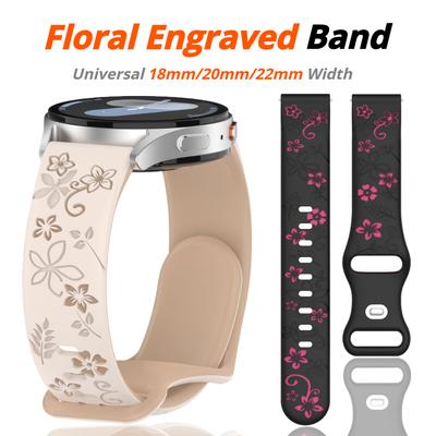 18mm 20mm 22mm Floral Engraved Band for Samsung Galaxy Watch 7 6 5 4 Cute Fancy Silicone Strap For Huawei Watch GT4 5 Pro/Active 2 Correa