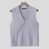 INCERUN Summer Men V Neck Front Cross Solid Rib Casual Tank Tops Undershirts