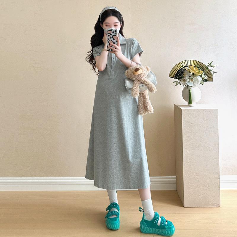 2026 Summer Maternity Casual Slimming POLO Collar T-shirt Dress