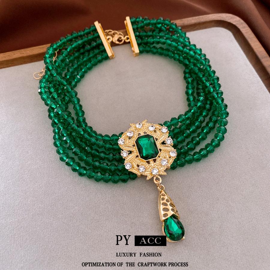 Diamond-encrusted Multi-layer Crystal Beaded Necklace European and American Retro Niche Collarbone Chain Light Luxury High-end Jewelry Set