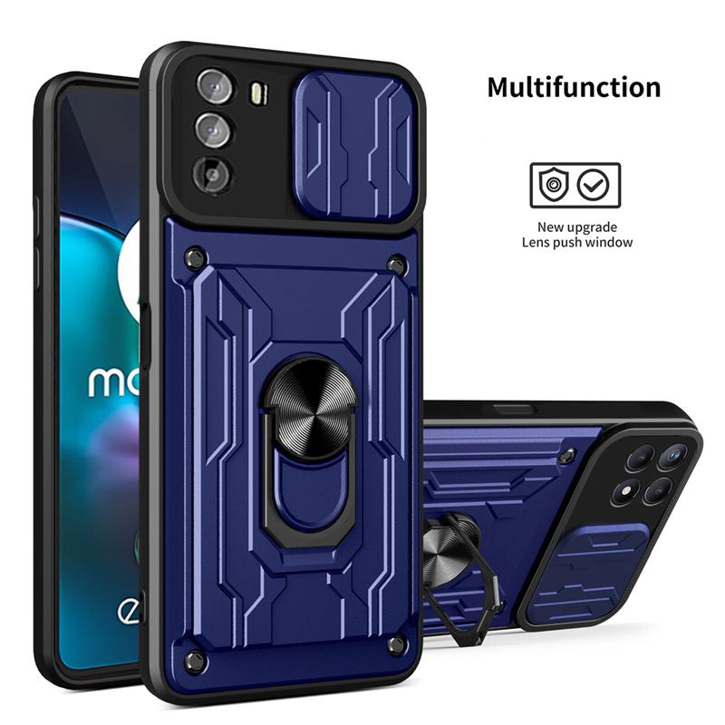 Luxury Shockproof Slide Camera Lens Phone Case For Motorola Moto G200 G100 5G Edge 20 Pro S30 Card Holder Ring Armor Back Cover Shell