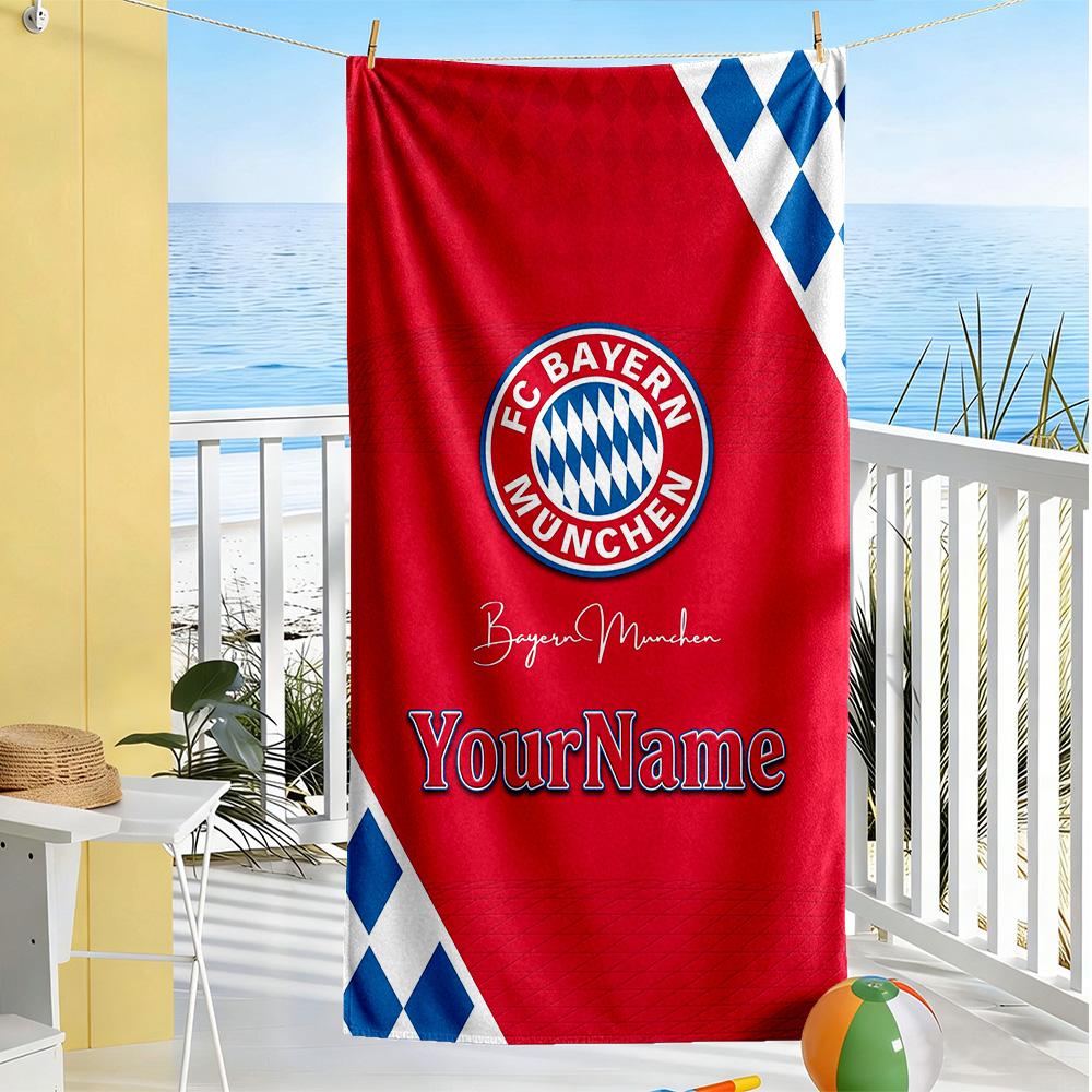 Bayern Munich Customize Text Beach Towel Super Soft Microfiber Quickdry Fabric Portable for SwimmingBeachCamping Travel Beach AccessoriesGym