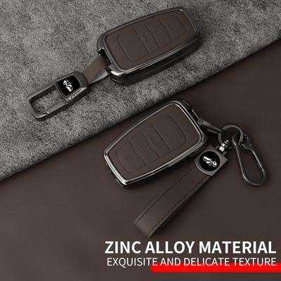 Metal Leather Car Key Case Cover For Toyota Prius Camry Corolla CHR C-HR RAV4 Land Cruiser Prado Protected Shell Keychain Fob