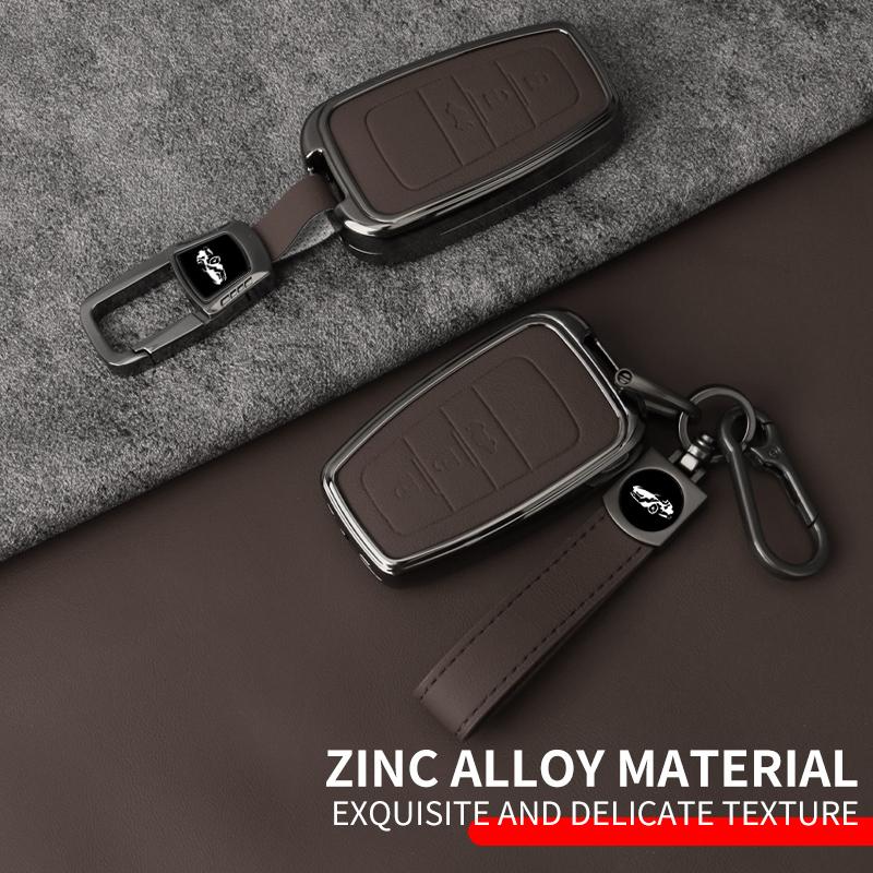 Metal Leather Car Key Case Cover For Toyota Prius Camry Corolla CHR C-HR RAV4 Land Cruiser Prado Protected Shell Keychain Fob