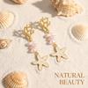 Gold Color Coral Starfish Dangle Earrings for Women Trendy White Enamel Lustrous Imitation Pearl Drop Studs Pretty Beach Jewelry
