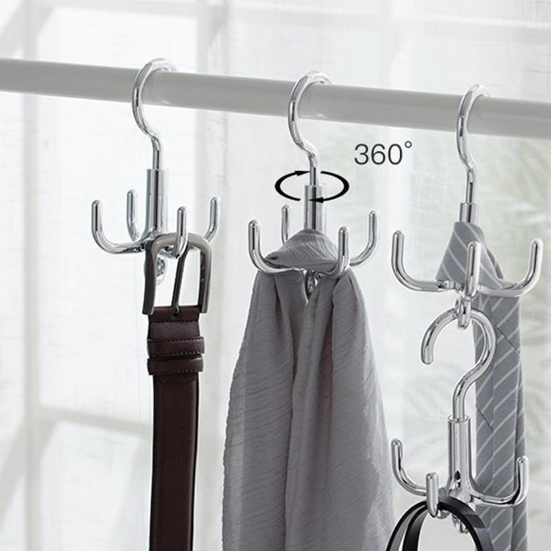 Waterproof 360° Rotating Clothes Hook Punch Free 4-Claw Adhesive Hanger for Shower Bathroom Kitchen Wall