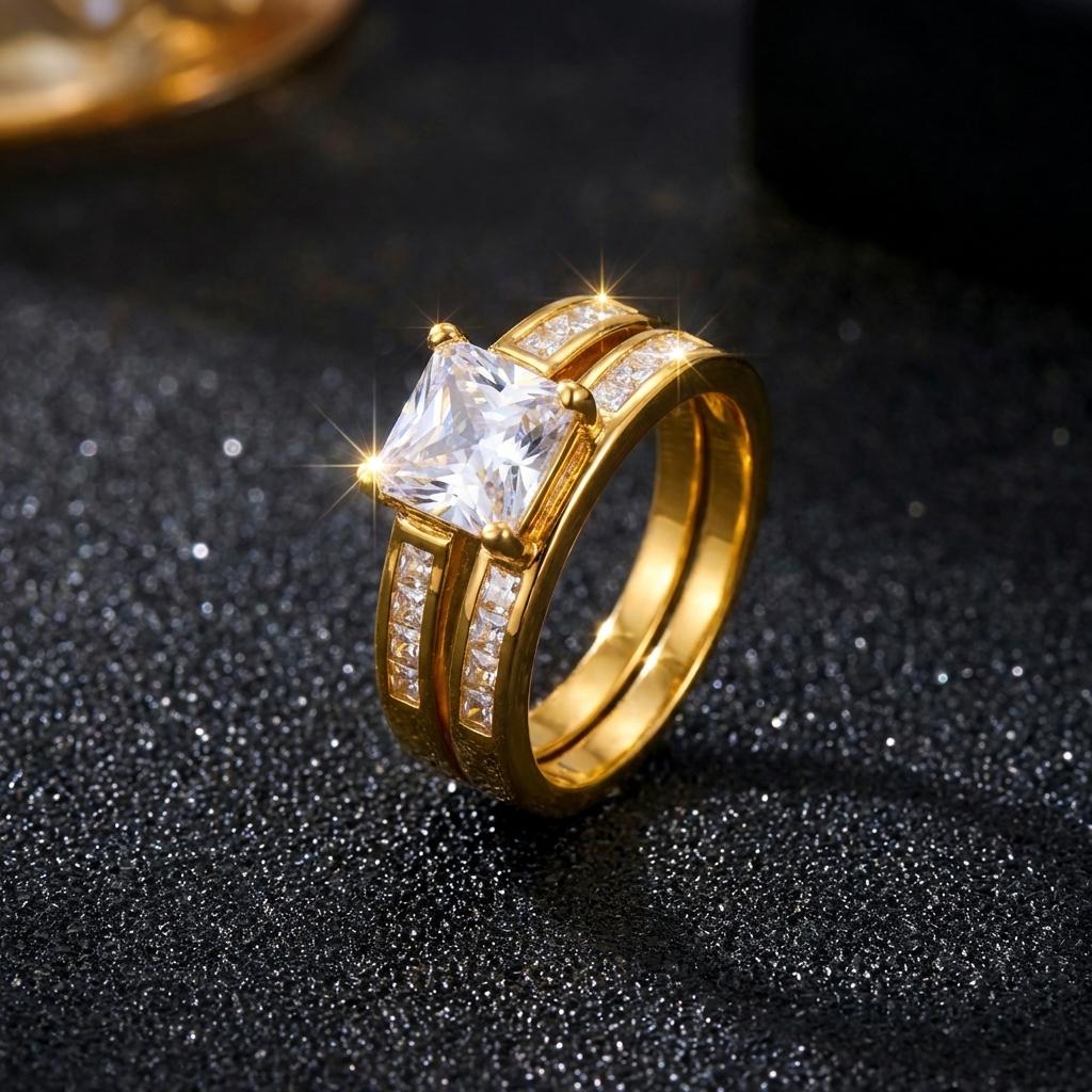 Classic Design Exquisite Geometric Ring For Women Sparkling Cubic Zirconia Bridal Rings Engagement Wedding Minimalist Jewelry