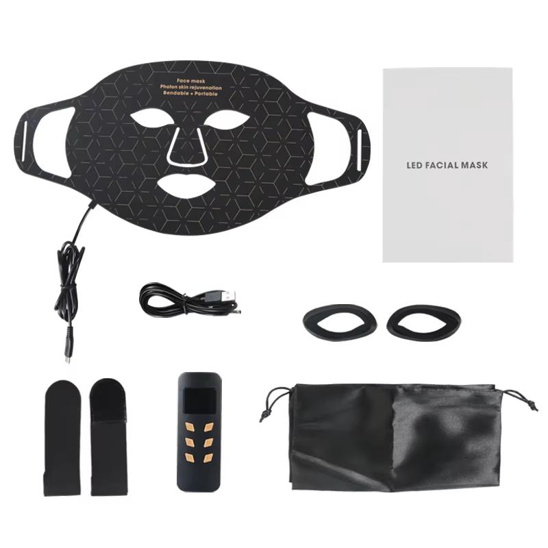 

4-цветная светодиодная маска для лица с 240 шариками фотонной терапии, контроль жирности и осветление кожи, уменьшение морщин и лечение акне для омоложения лица чёрный