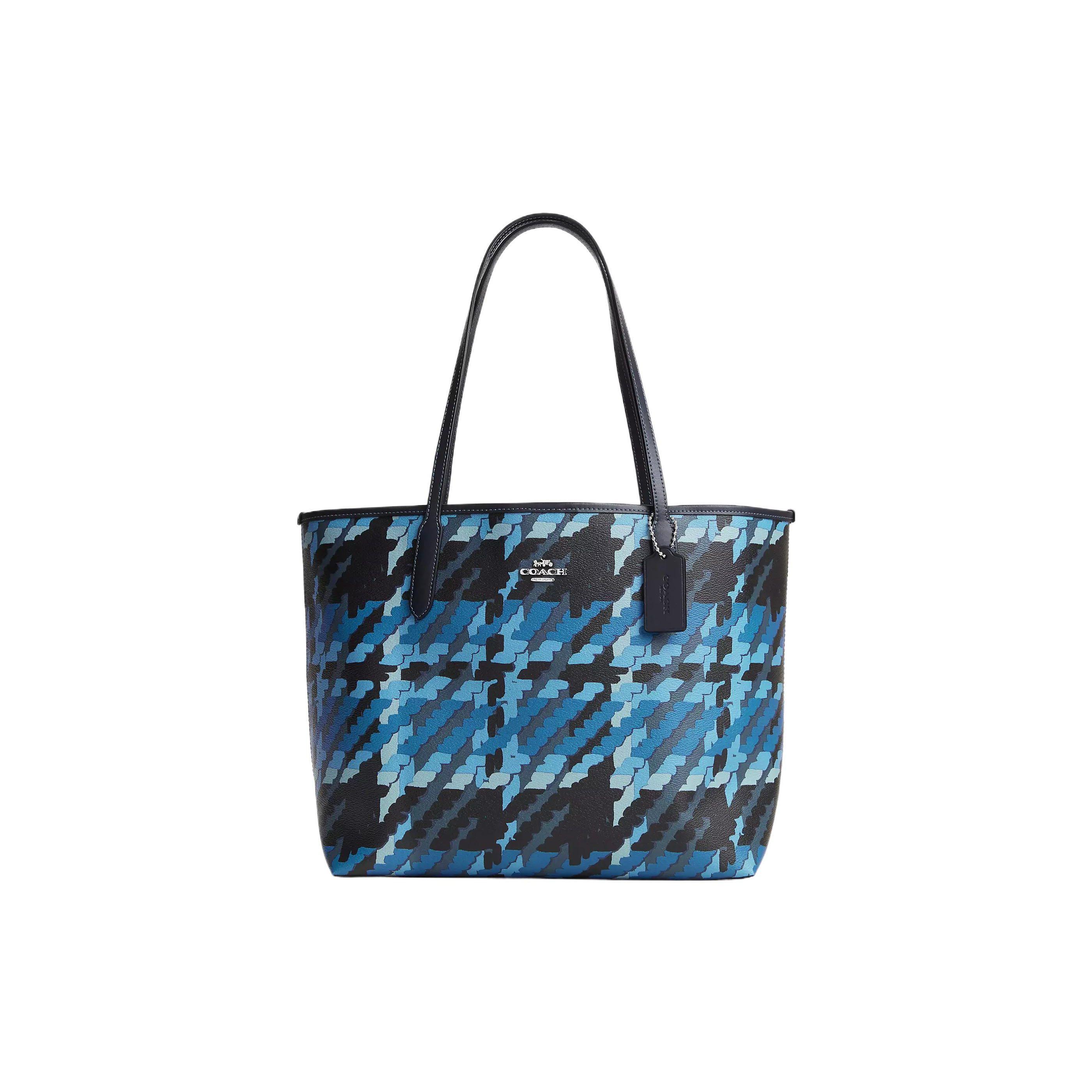 

Coach City Pattern Plaid Print Canvas And Leather Tote Bag Women tote bags Silver Blue Multicolor CM160-SVBLM Basic Set (Bag+Dust Bag)