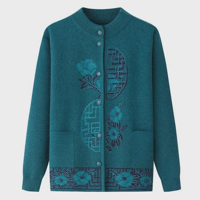 Warm Knitted Cardigan for Middle-aged and Elderly Women - Plus Velvet Winter Sweater Coat