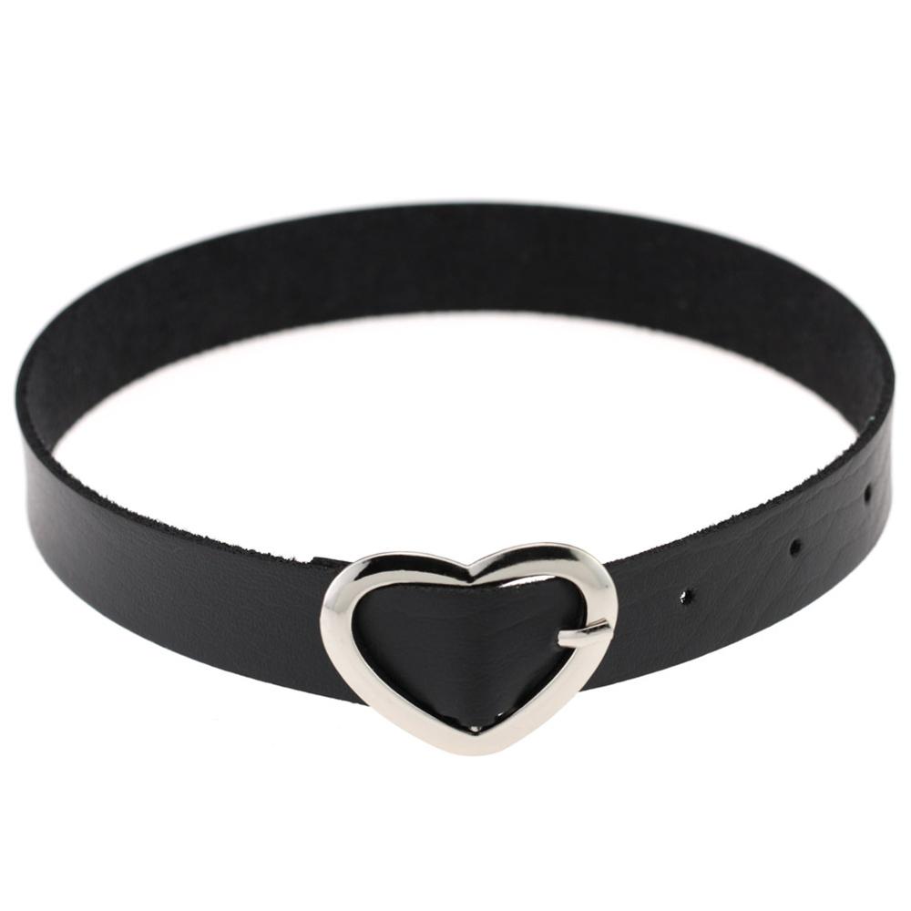 DIEZI Harajuku Black PU Leather Choker Necklace For Women Men Punk Gothic Round Heart Star Statement Pendant Tassel Necklace